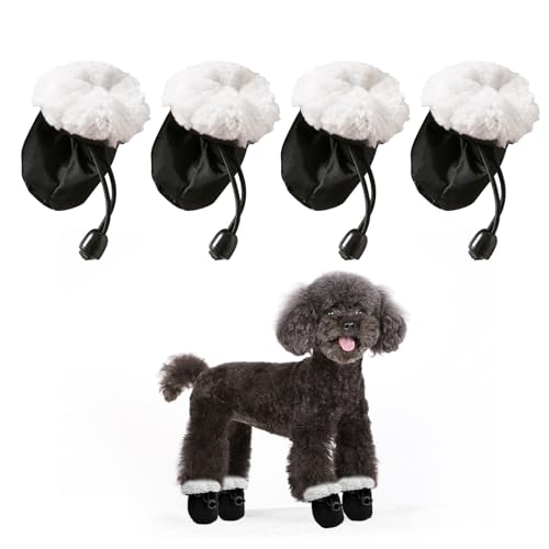 Hundeschuhe, 4 Stück Anti-Rutsch-Hundestiefel Pfotenschutz, Winter Warme Bequeme Hundesocken mit Reflektierenden Riemen, Verstellbare Hundestiefel Wasserdicht für Kleine Hunde Indoor Outdoor (Schwarz) von Cosiesnest