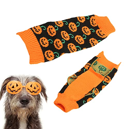 PENO Winter-Hundekleidung, einfach zu tragen, Acrylfaser, Hot Dog, Halloween-Pullover, lächelnder Kürbis für Halloween-Themenparty S von PENO