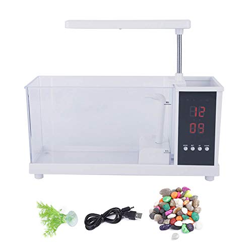 Juli- Cosiki Aquarium, Mini-Aquarium, USB-Aquarium LED-Digitalanzeige mit Uhr Multifunktional für zu Hause Wohnzimmer Schlafzimmer Büro(White) von Cosiki