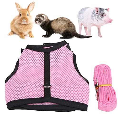 Cosiki Kaninchengeschirr mit Leine, Kaninchengeschirr mit Leine Mesh-Tuch für kleine Schweinchen für Hunde für Meerschweinchen für Kaninchen(L, Pink) von Cosiki