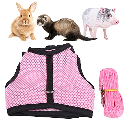 Kaninchengeschirr mit Leine, Kaninchengeschirr mit Leine Mesh-Tuch für kleine Schweinchen für Hunde für Meerschweinchen für Kaninchen(L, Pink) von Cosiki