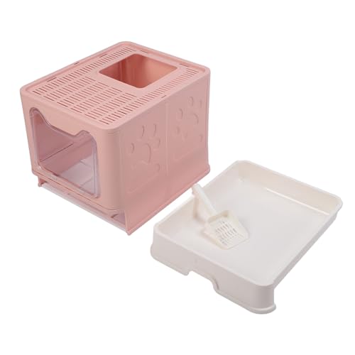 Zusammenklappbare Katzentoilette, Leicht zu Reinigende, Halbgeschlossene Katzentoilette. Großer Innenraum (PINK) von Cosiki