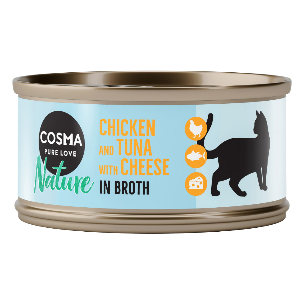 20 + 4 gratis! 24 x 70 g Cosma Nature - Hühnchen & Thunfisch mit Käse von Cosma