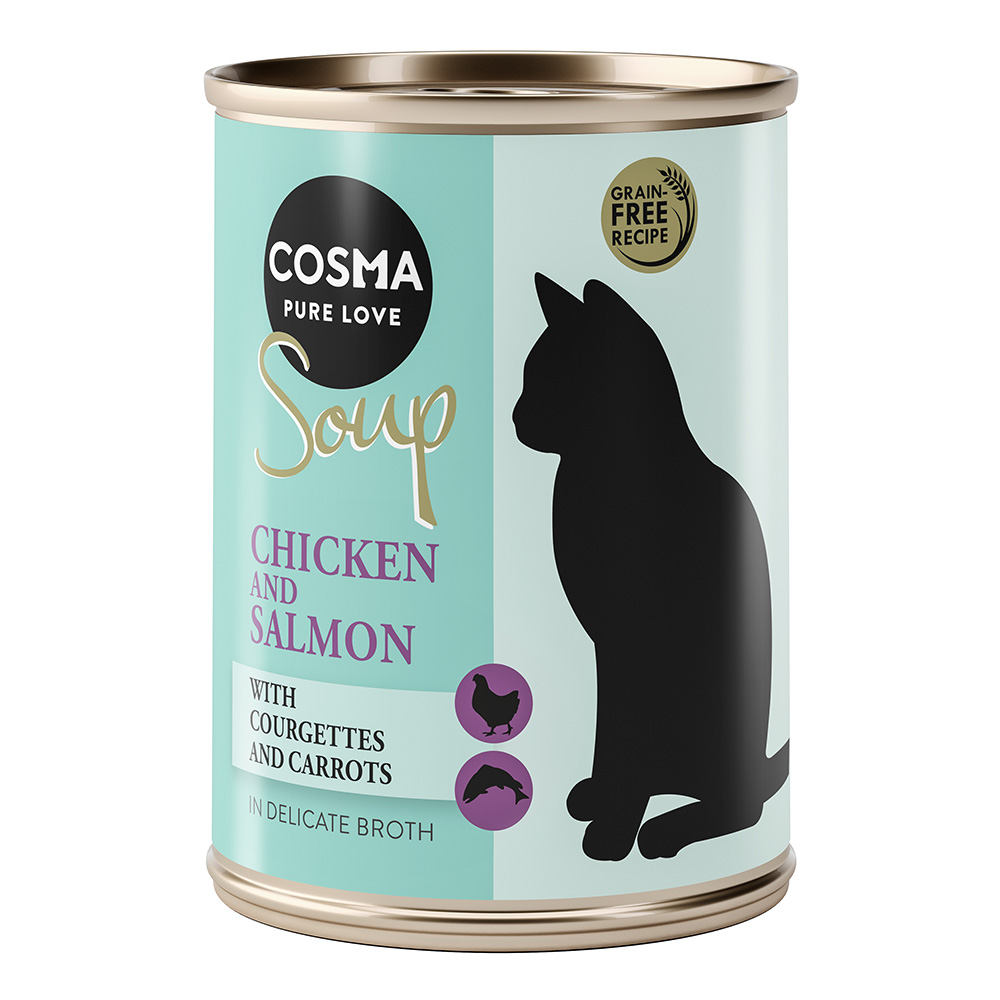 20 + 4 gratis! Cosma Soup 24 x 100 g - Hühnchenbrust und Lachs mit Zucchini und Karotten von Cosma