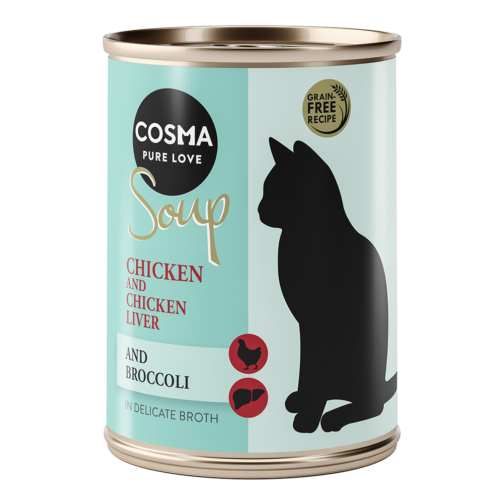 20 + 4 gratis! Cosma Soup 24 x 100 g - Hühnchenfilet mit Hühnerleber und Brokkoli von Cosma