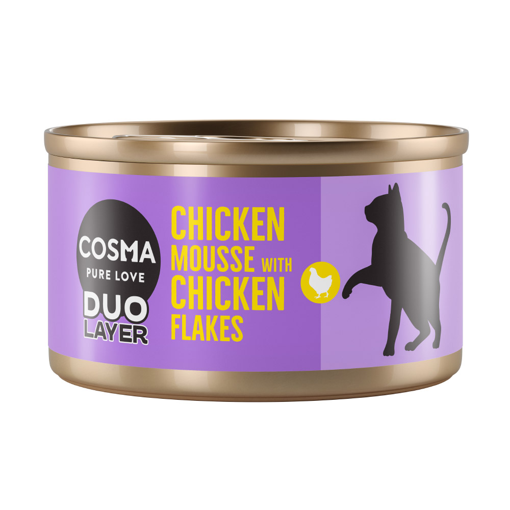 Sparpaket Cosma DUO Layer 24 x 70 g - Hühnchenmousse mit Hühnchenstückchen von Cosma