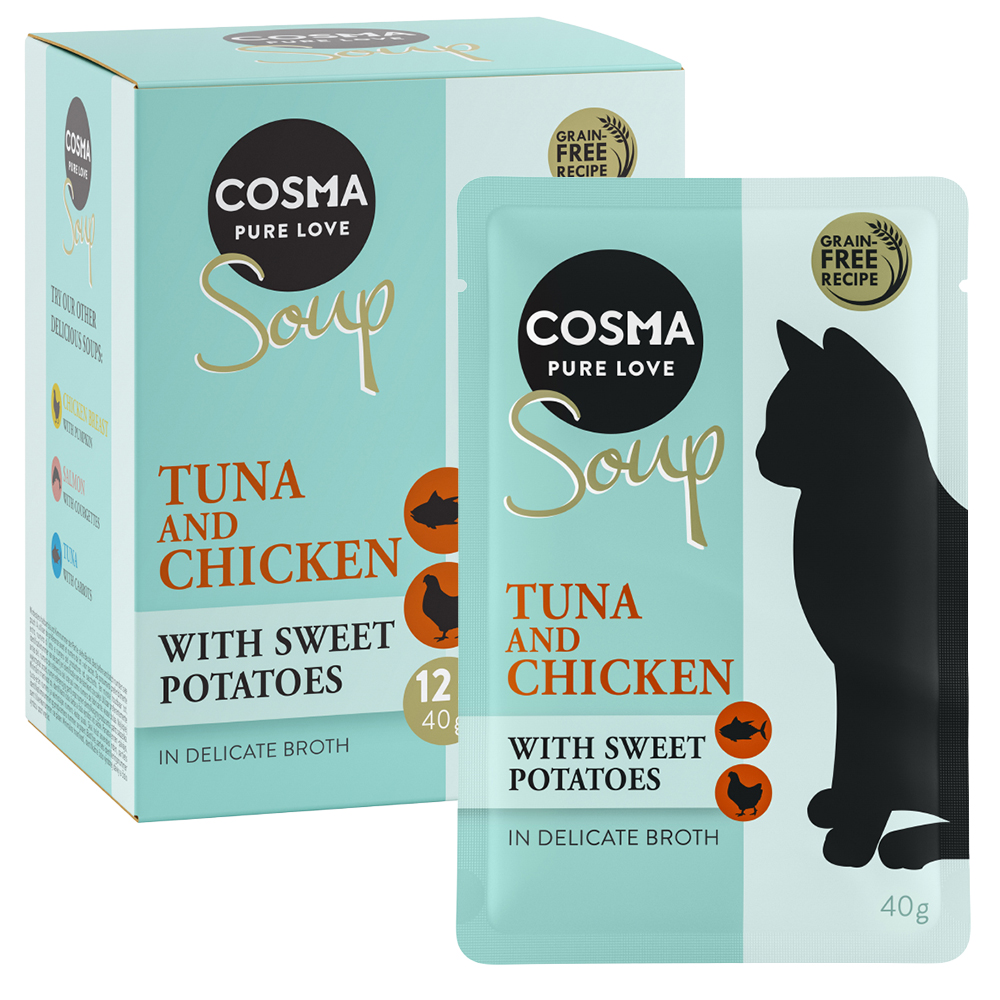 Jetzt 20 % günstiger: Sparpaket Cosma Soup 48 x 40 g! - Thunfisch und Hühnchen mit Süßkartoffel Jetzt 20 % günstiger: Sparpaket Cosma Soup 48 x 40 g! - Thunfisch und Hühnchen mit Süßkartoffel von Cosma