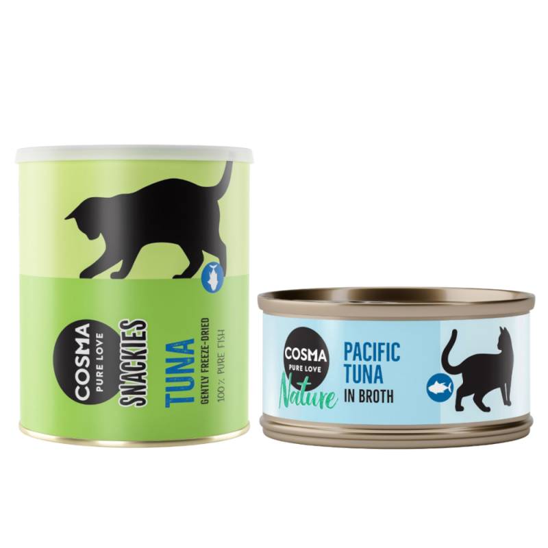 Kombi-Paket: Cosma Nature 24 x 70 g + 2 x Snackies Maxi Tube - 24 x Pazifikthunfisch + 2 x 150 g Snackies Thunfisch von Cosma