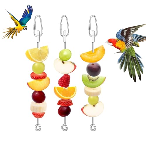 Vogelkäfig Futterhalter Obstaufhänger 3 Stück, Papageien, Obst, Gemüse, Spieß, Obstaufhänger, Vogelkäfig-Futterstation, Futterspender, Spielzeug für Sittiche, Wellensittiche, Aras von Cosmiro