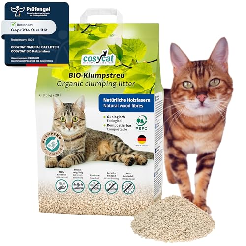 COSYCAT Klumpendes Bio-Katzenstreu aus Holz [100% Natürlich] – 20 l - in der Toilette entsorgbar – Klumpstreu pflanzlich - Holzstreu von cosycat NATURAL CAT LITTER