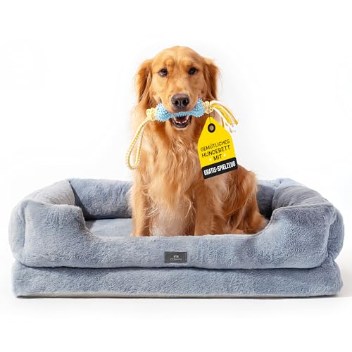 CosyK9 Orthopädisches Hundebett, 99 x 68 x 23,8 cm - Hundebett Grosse Hunde mit Rutschfester Unterseite - Waschbarer Hundekorb mit Hundespielknochen von CosyK9