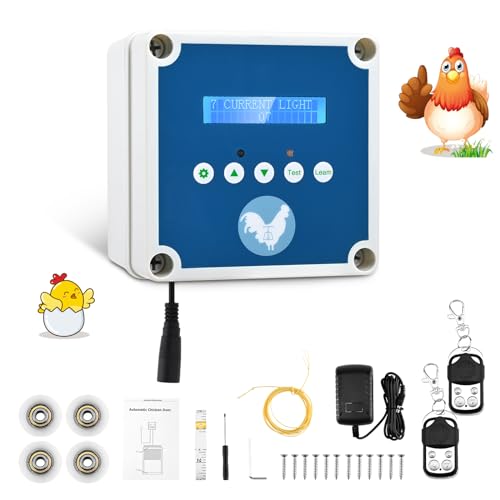 Couleeur Automatisches Hühnerhaus Hühnerklappe,Elektrische HühnerklappeTüröffner Hühnerstall mit Timer und 2 Fernbedienungen, Elektrisches Hühnerhaus-Türset zum Schutz der Hühner (Enthält Keine Tür) von Couleeur