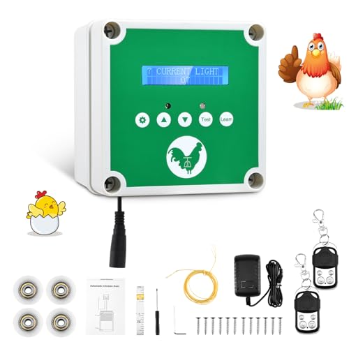 Couleeur Automatisches Hühnerhaus Hühnerklappe,Elektrische HühnerklappeTüröffner Hühnerstall mit Timer und 2 Fernbedienungen,Elektrisches Hühnerhaus zum Schutz der Hühner Grün(Enthält Keine Tür) von Couleeur