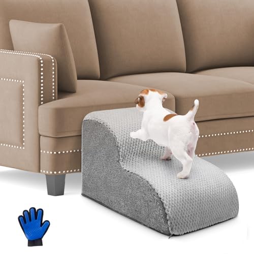 Hundetreppe, Couleeur rutschfeste 2 Stufen Weicher Schaumstoff Haustiertreppe Tragbar Hunde Sofa Treppe mit Abnehmbarem und Waschbarem Plüschbezug ür Kleine Hunde und Katzen, 55 * 40 * 30cm von Couleeur