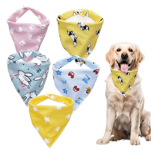 Counius Halstuch Hund,5 Pcs Hundehalstuch,Einstellbare Hunde Halstuch,Dreieck Hundehalstuch,Klassisches Hundehalstuch aus Baumwolle Für Welpen Kleine Große Hunde Und Katzen（Rosa, Gelb, Blau） von Counius