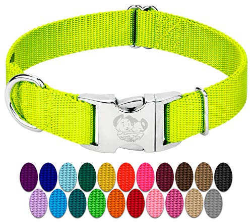 Country Brook Petz Premium-Hundehalsband aus Nylon mit Metallschnalle für kleine, mittelgroße und große Rassen, lebendige 30+ Farbauswahl (S, 1,9 cm, Hot Yellow) von Country Brook Design