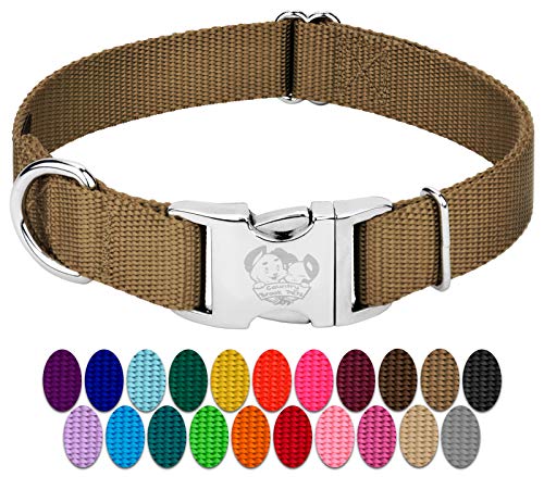 Country Brook Petz Premium-Hundehalsband aus Nylon mit Metallschnalle für kleine, mittelgroße und große Rassen, lebendige 30+ Farbauswahl (S, 1,9 cm, Kojotenbraun) von Country Brook Design