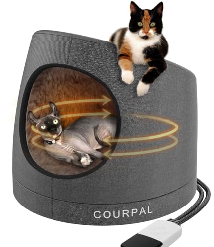 CourPal® Beheiztes Katzenbett für den Innenbereich: Katzen-Allround-Heizung, geschlossene Höhle mit 9 Ebenen für den Winter, rundes gemütliches Kathaus mit 4 Zeiten, warmes Kätzchen-Versteck für von Courpal