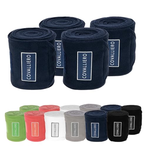 Covalliero – Fleecebandagen (4er Set) 350 cm – elastische Bandagen aus Anti-Pilling-Fleece – mit starkem Klettverschluss – Pferde-Beinschutz in Blau – Breite 12 cm von Covalliero