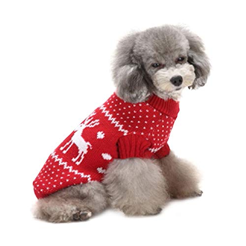 Coversolat Kleine Hunde Kleidung Weihnachten, Stricken Pullover Mit Weihnachtsbaum Rentier Motiv Sweater Hundepullover Hundekleidung von Coversolat