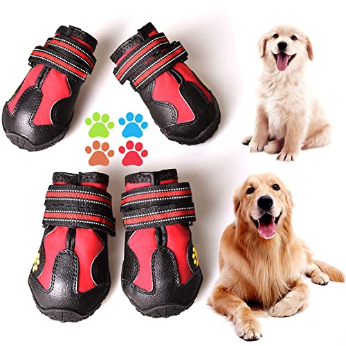 CovertSafe& Hundeschuhe für Hunde rutschfest, wasserdichte Hundeschuhe für Outdoor, Hundeschuhe für mittelgroße bis große Hunde, 4 Stück mit robuster Sohle schwarz-rot von CovertSafe&