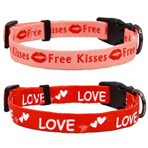 Hundehalsband zum Valentinstag, verstellbar, strapazierfähig, Nylon, Größe L, Rot und Rosa, 2 Stück von Covoroza