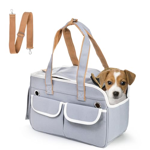 Covzoe Haustier-Tragetasche, zusammenklappbar, für kleine Hunde, mit atmungsaktiven Netzen, 39,9 cm L x 19,1 cm B x 26,9 cm H, mittlere Katzentasche, Tragetasche für kleine Tiere von Covzoe