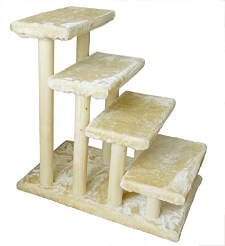 Cowboy Haustiertreppe aus Holz, 4 Stufen, für Katzen, Hunde, einfache Treppe mit abnehmbarem Teppich für hohe Betten und Couch, beige von Cowboy