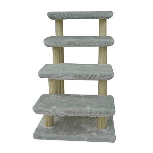 Cowboy Haustiertreppe aus Holz, 4 Stufen, für Katzen, Hunde, einfache Treppe mit abnehmbarem Teppich für hohe Betten und Couch, grau von Cowboy