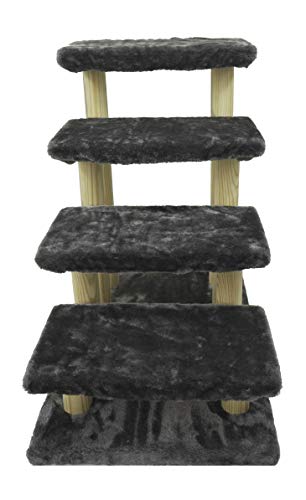 Haustiertreppe aus Holz, 4-stufige Haustierleiter, Katze, Hund, einfache Treppe mit abnehmbarem Teppich für Hochbett und Couch, Schwarz von Cowboy