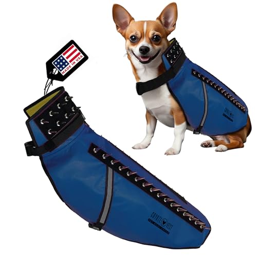 CoyoteVest Hundegeschirr Schutzweste, Reflektierendes Hundezubehör mit Spikes, Schnappschnallen für schnelles Tragen und Entfernen (Groß, Königsblau) von CoyoteVest