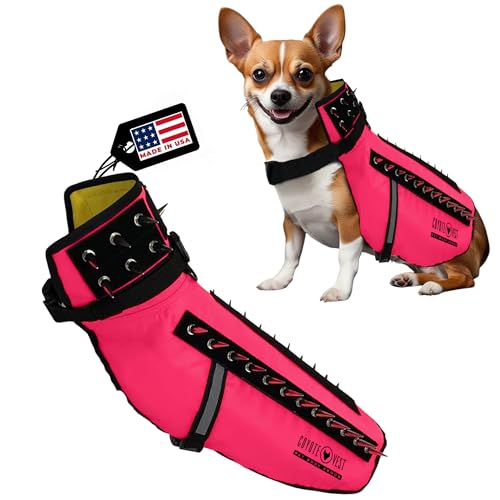 CoyoteVest Hundegeschirr Schutzweste, reflektierendes Hundezubehör mit Spikes, Schnappschnallen für schnelles Tragen und Entfernen (Medium, Pink) von CoyoteVest