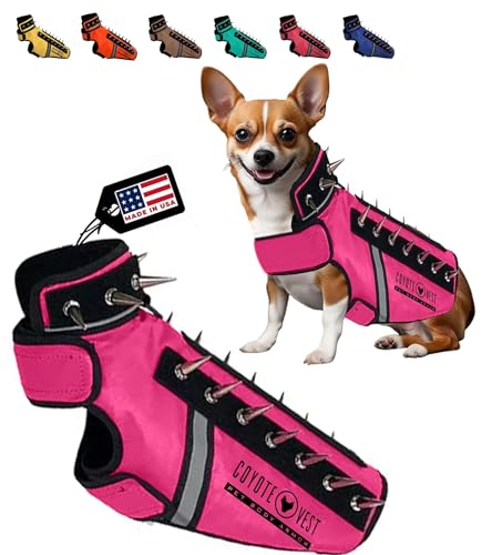 CoyoteVest SpikeVest Hundegeschirr, Weste für kleine Hunde, reflektierende Hundeweste mit Spikes, um Ihr Haustier vor Raptor- und Tierangriffen zu schützen, Anti-Hawk-Weste, hergestellt in den USA von CoyoteVest