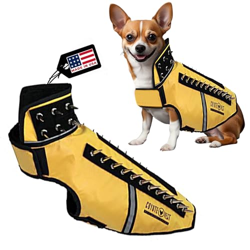 CoyoteVest SpikeVest Hundegeschirr Weste reflektierendes Hundezubehör mit Spikes zum Schutz Ihres Haustieres vor Raptor und Tierangriffen Klettlaschen für schnelles Tragen und Entfernen (Medium Gelb) von CoyoteVest