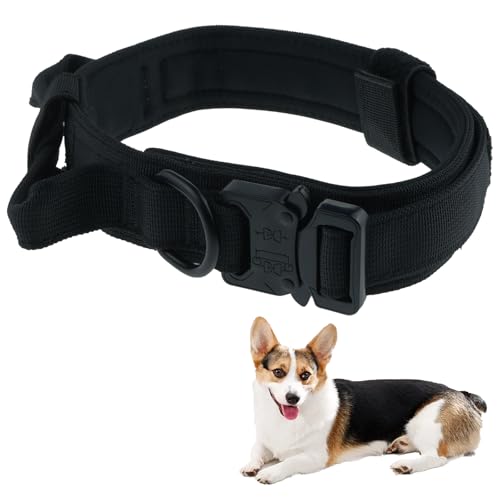 Taktisches Hundehalsband mit Griff, verstellbar, Premium-Nylon, taktisch, strapazierfähig, Schnellverschluss, Metallschnalle, dicke Halsbänder für große Hunde, Training, Schwarz, L von Cozevdnt