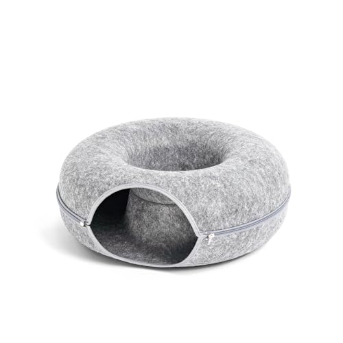 CoziCat Donut-Tunnelbett für Katzen und Kätzchen, weiches Plüsch-Fleece-Futter, abnehmbarer, waschbarer Bezug, Grau (50,8 cm, Hellgrau) von CoziCat