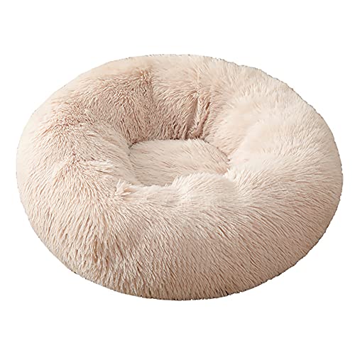 Cozomiz Donut Rundes Plüsch Hundebett Flauschig Waschbar Hundebett für Hunde Katzen Antistress Wolke Plüsch Hundebetten Hundekissen Hundesofa Katzenbett Beige 100cm von Cozomiz