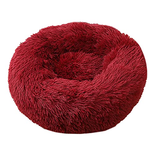 Cozomiz Donut Rundes Plüsch Hundebett Flauschig Waschbar Hundebett für Hunde Katzen Antistress Wolke Plüsch Hundebetten Hundekissen Hundesofa Katzenbett Dunkelrot 110cm von Cozomiz