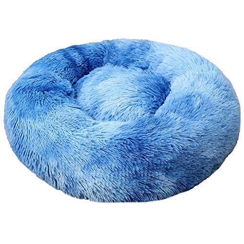 Cozomiz Donut Rundes Plüsch Hundebett Flauschig Waschbar Hundebett für Hunde Katzen Antistress Wolke Plüsch Hundebetten Hundekissen Hundesofa Katzenbett Farbverlauf Königsblau 110cm von Cozomiz