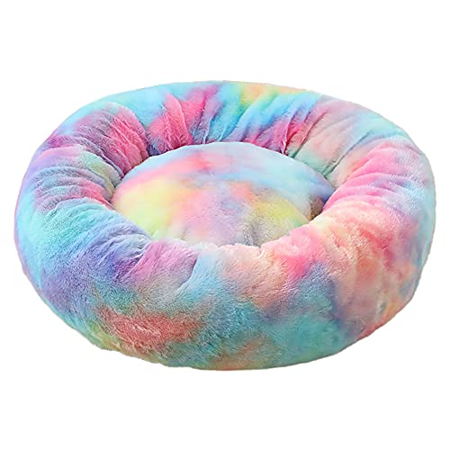 Cozomiz Donut Rundes Plüsch Hundebett Flauschig Waschbar Hundebett für Hunde Katzen Antistress Wolke Plüsch Hundebetten Hundekissen Hundesofa Katzenbett Farbverlauf Mehrfarbig 100cm von Cozomiz