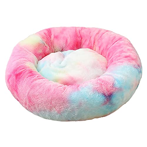 Cozomiz Donut Rundes Plüsch Hundebett Flauschig Waschbar Hundebett für Hunde Katzen Antistress Wolke Plüsch Hundebetten Hundekissen Hundesofa Katzenbett Farbverlauf Regenbogenfarbe 110cm von Cozomiz