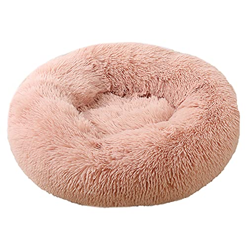 Cozomiz Donut Rundes Plüsch Hundebett Flauschig Waschbar Hundebett für Hunde Katzen Antistress Wolke Plüsch Hundebetten Hundekissen Hundesofa Katzenbett Pfirsichrosa 120cm von Cozomiz