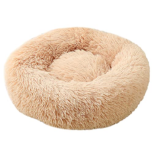 Cozomiz Donut Rundes Plüsch Hundebett Flauschig Waschbar Hundebett für Hunde Katzen Antistress Wolke Plüsch Hundebetten Hundekissen Hundesofa Katzenbett Sekt 110cm von Cozomiz