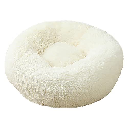 Cozomiz Donut Rundes Plüsch Hundebett Flauschig Waschbar Hundebett für Hunde Katzen Antistress Wolke Plüsch Hundebetten Hundekissen Hundesofa Katzenbett Weiß 110cm von Cozomiz