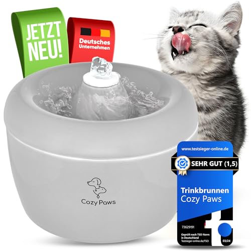 Cozy Paws Katzenbrunnen aus Keramik Trinkbrunnen für Katzen und kleine Hunde mit leiser Pumpe und Aktivkohlefilter Wasserspender für erhöhte Wasseraufnahme von Cozy Paws