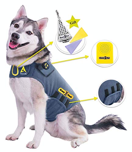 CozyVest 3-in-1 Hundemantel mit Angstzustände, Musik und Aromatherapie, entspannender Klang und ätherischem Öl, Duft bei Hunden und Stressabbau, Feuerwerk, Thunderstorm (XX-Large, Grau) von CozyVest