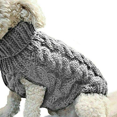 Cozylkx Winter Warmer Hundepullover Mit Rollkragen, Gestrickter Hundepullover, Katzen-Outfit, Weste Für Kleine Und Mittelgroße Hunde,Grau von Cozylkx