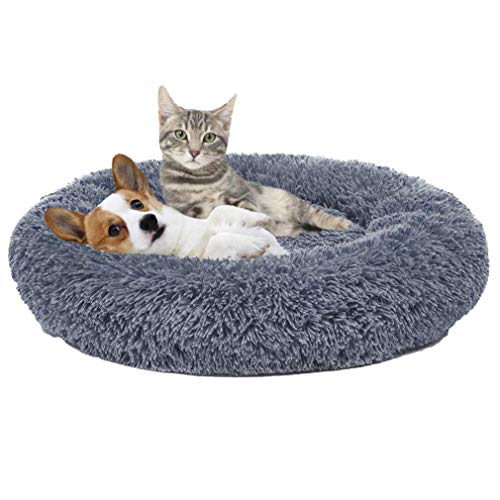 Katzenbett Hundebett Flauschig Waschbar rund Katzenkissen Hundekissen Plüsch Haustierbett Donut Hundekorb Katzenkorb für Katzen und kleine mittelgroßen Hunde (70CM, Grau) von Cozywind