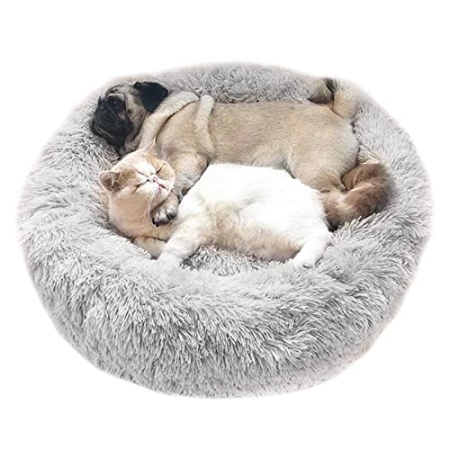 Katzenbett Hundebett Flauschig Waschbar rund Katzenkissen Hundekissen Plüsch Haustierbett Donut Hundekorb Katzenkorb für Katzen und kleine mittelgroßen Hunde (70CM, Hellgrau) von Cozywind