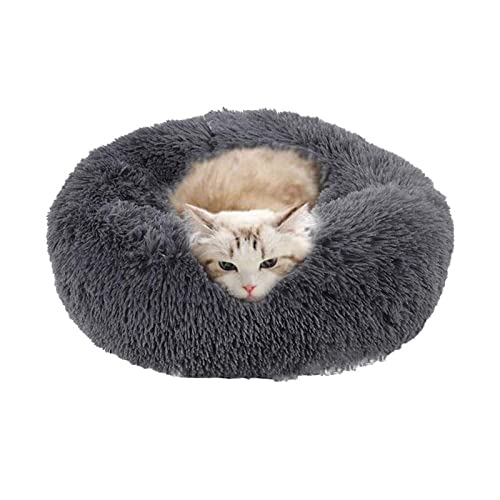 Katzenbett Hundebett Flauschig Waschbar rund Katzenkissen Hundekissen Plüsch Haustierbett Donut Hundekorb Katzenkorb für Katzen und kleine mittelgroßen Hunde (50CM, Grau) von Cozywind